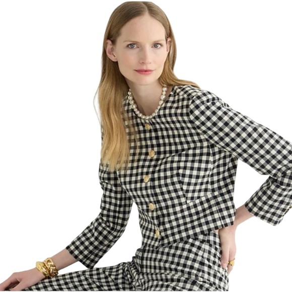J Crew NWT Louisa lady jacket in gingham  Italian wool blend in Sz XL (18) - Picture 1 of 8